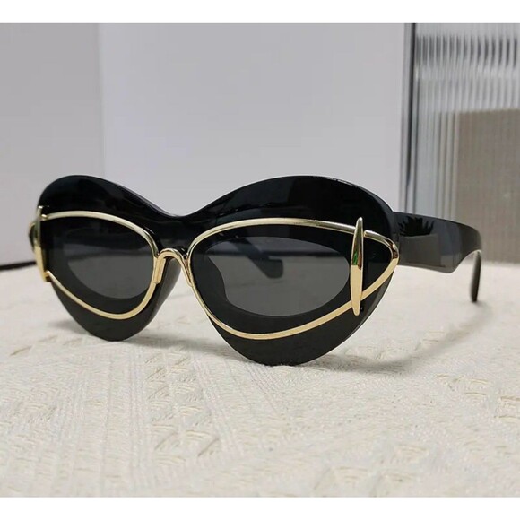 Cat Eye Sunglasses Women 2024 Luxury Brand Designer Vintage Y2k Punk Sun Glasses - Picture 1 of 4